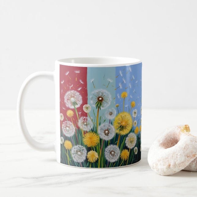 Yellow and White Dandelions  Kaffemugg (Med munk)
