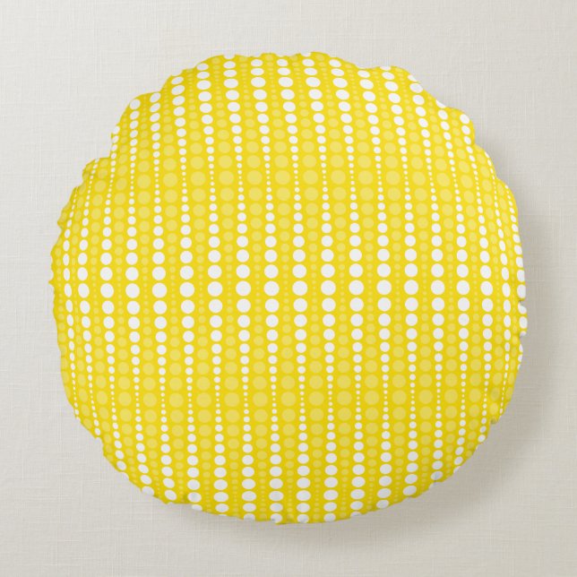 Yellow and White Polkadots Round Pillow Rund Kudde (Framsidan)
