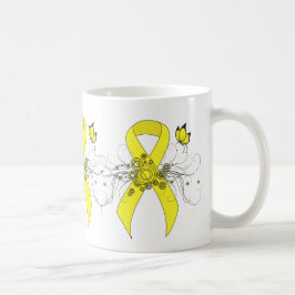 Yellow Awareness Ribbon with Butterfly Coffee Mug Kaffemugg