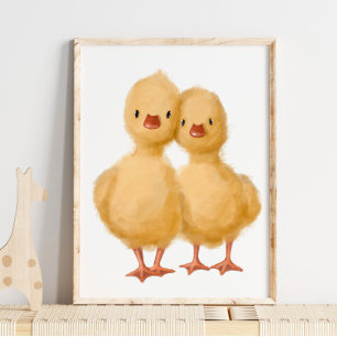 Yellow Baby Chicks Print Baby Chicks Watercolor Poster