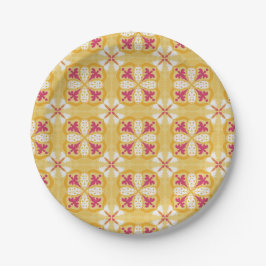yellow back & symmetrical pink floral pattern 