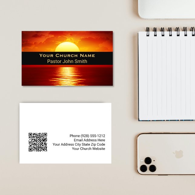 Yellow Ball Reflection Church Pastor QR Code Visitkort (Yellow Ball Sunset Reflection Church Pastor QR Code Business Card)