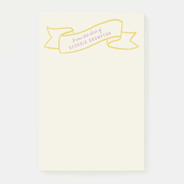 Yellow Banner Violet Purple Personalized Name Post-it Block (Framsida)