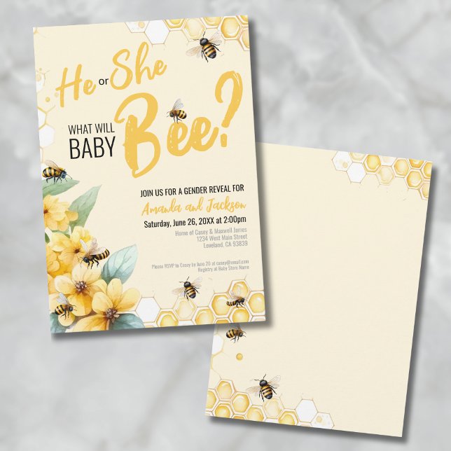 Yellow Bee Könsbestämningsfest Inbjudningar (Bee Gender Reveal Invitation)