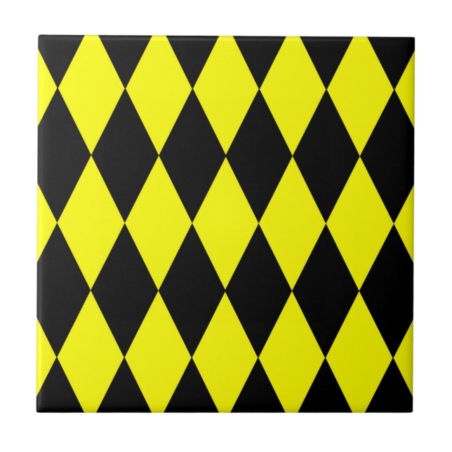 Yellow Black Harlequin Diamonds Checkers Design  Kakelplatta (Framsidan)