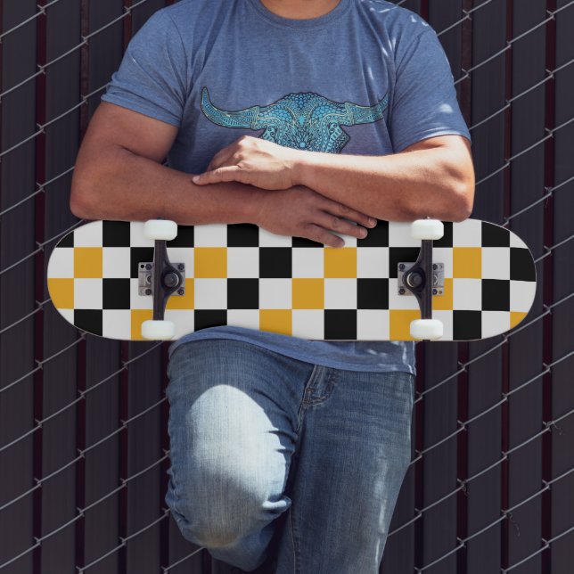 Yellow Black White Checkered Pattern Design  Mini Skateboard Bräda 18,5 Cm (Utomhus 3)