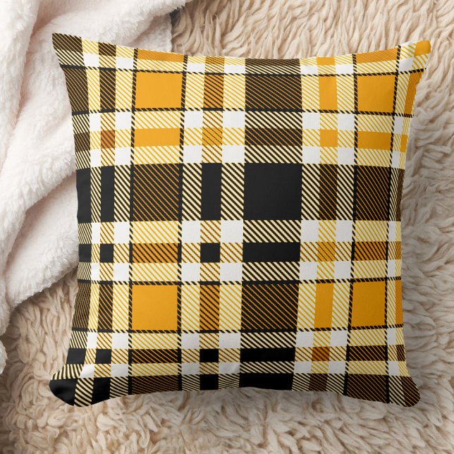 Yellow Black White Flannel Tartan Pattern Design  Kudde (Skapare uppladdad)