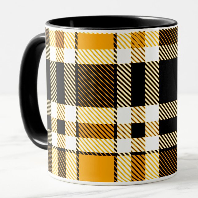 Yellow Black White Flannel Tartan Pattern Design  Mugg (Skapare uppladdad)