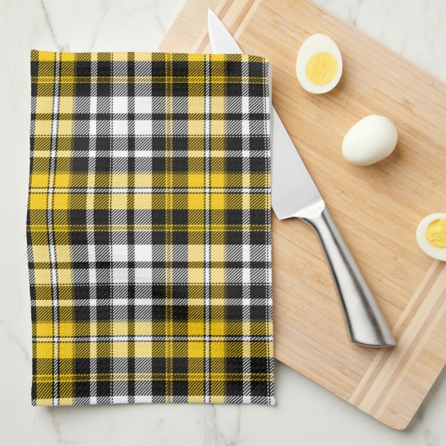 Yellow Black White Plaid Tartan Pattern Design  Kökshandduk (Vikt i Fjärdedel)