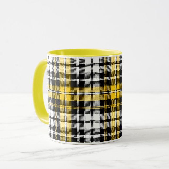 Yellow Black White Plaid Tartan Pattern Design  Mugg (Framsida vänster)