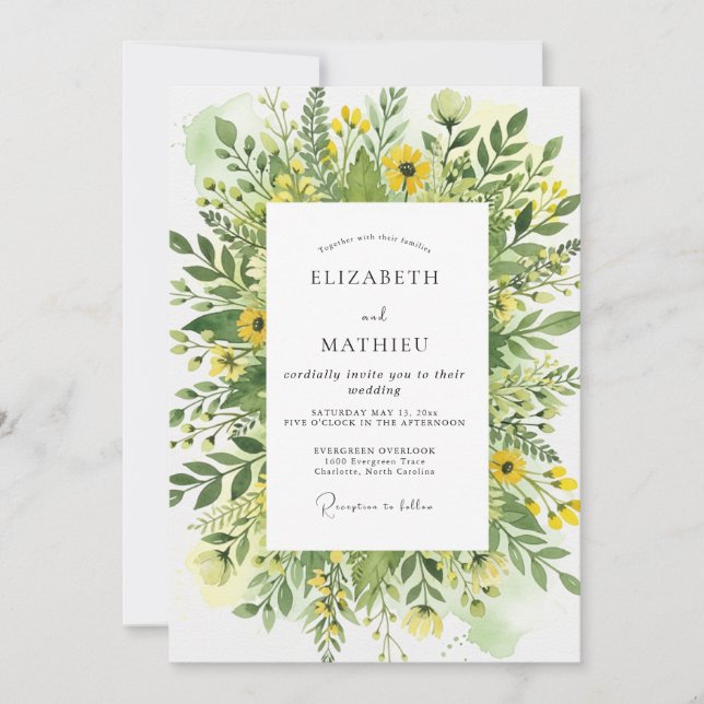Yellow Blissful Meadow Wedding Inbjudningar (Framsida)