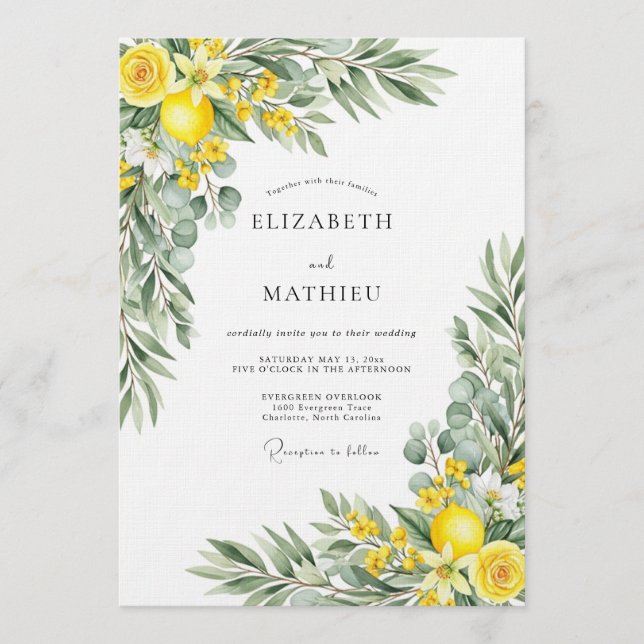 Yellow Blooming Botanical Wedding Inbjudningar (Framsida)