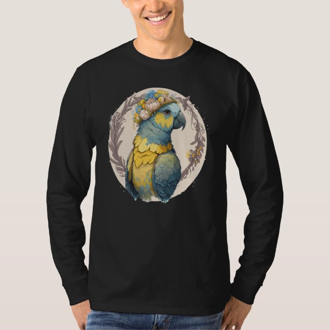 Yellow Blue Ara Macaw Flower Crown Parrot Parakeet T Shirt (Framsida)
