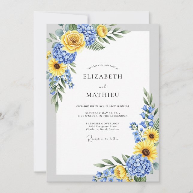 Yellow Blue Spirited Country Wedding Inbjudningar (Framsida)