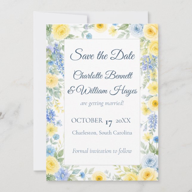 Yellow Blue Watercolor Save the Date Spara Datumet (Framsida)
