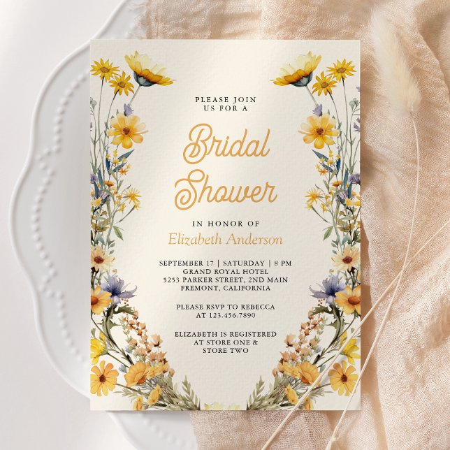 Yellow Boho WildblomFloral Photo Bridal Shower Inbjudningar (Skapare uppladdad)