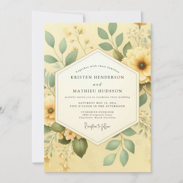 Yellow Botanical Romance Wedding Inbjudningar (Framsida)