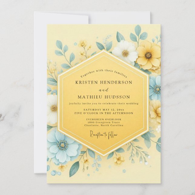 Yellow Botanical Whimsy Wedding Inbjudningar (Framsida)