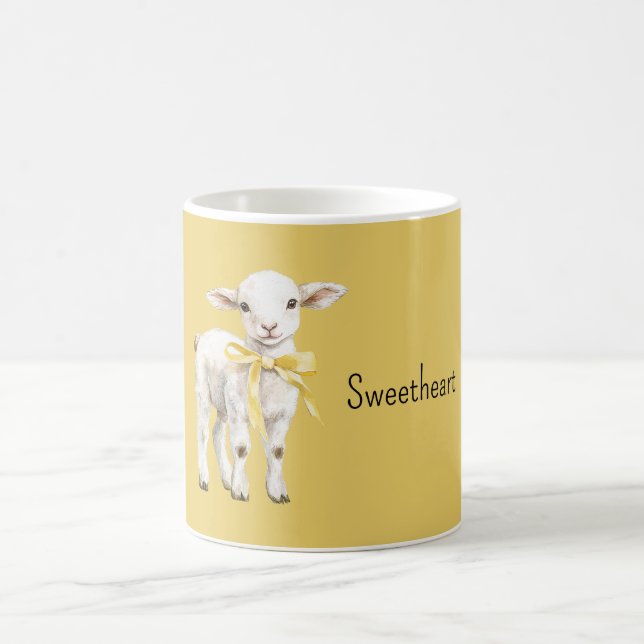Yellow Bow Lamb Sweetheart Kaffemugg (Center)