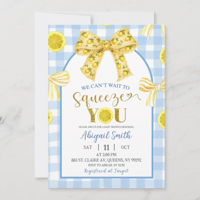 Yellow Bow Lemon Baby Shower Invitation Inbjudningar (Framsida)