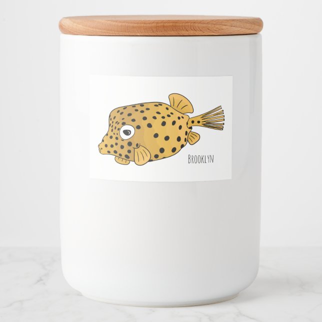 Yellow boxfish cartoon illustration mat etiketter (Framsida)