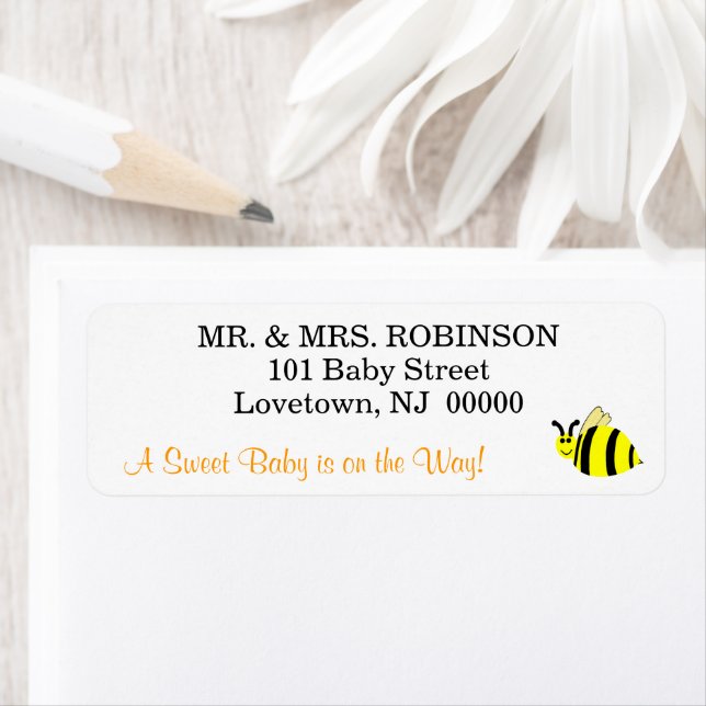 Yellow Bumble Bee Sweet Baby Returadress Etikett (Insitu)