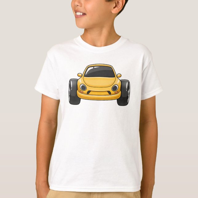 Yellow Cartoon Car  T Shirt (Framsida)