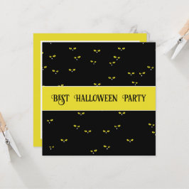 Yellow Cat Eyes on Black Best Halloween Party Inbjudningar