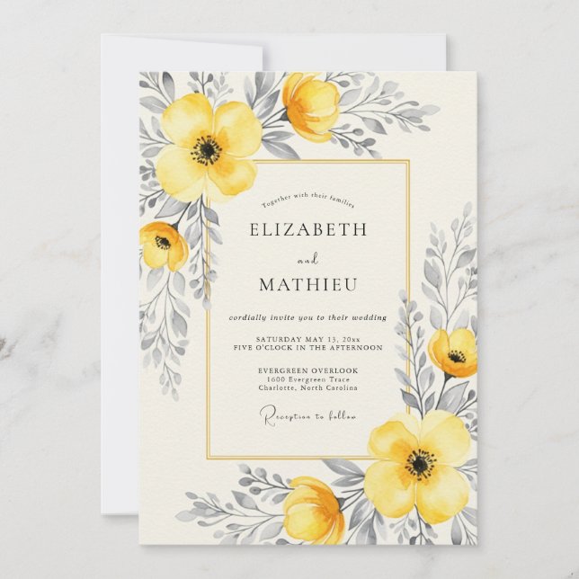 Yellow Charcoal Ethereal Summer Wedding Inbjudningar (Framsida)