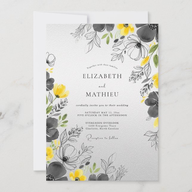 Yellow Charcoal Graceful Spring Wedding Inbjudningar (Framsida)