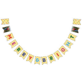 Yellow Checkerboard Merry & Bright Bunting Banner Vimplar