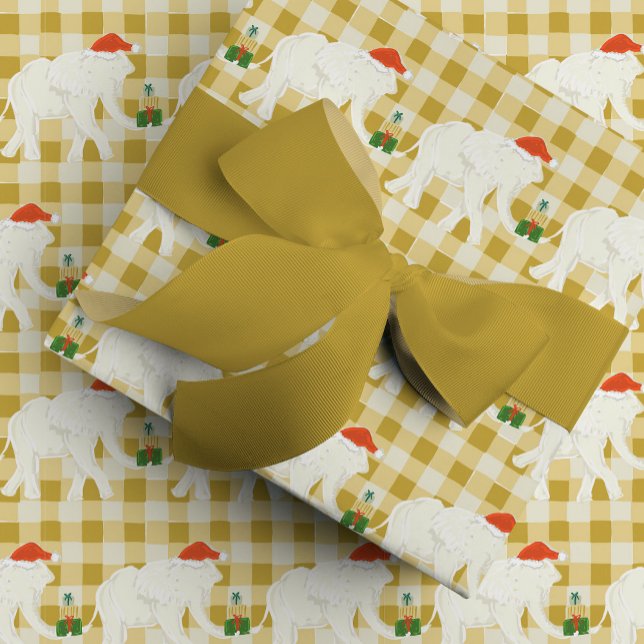 Yellow Checkered White Elephant Christmas Party Presentpapper (Yellow Checkered White Elephant Christmas Party Wrapping Paper)