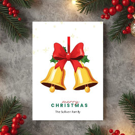 Yellow Christmas Bells Holiday Greeting Card Julkort