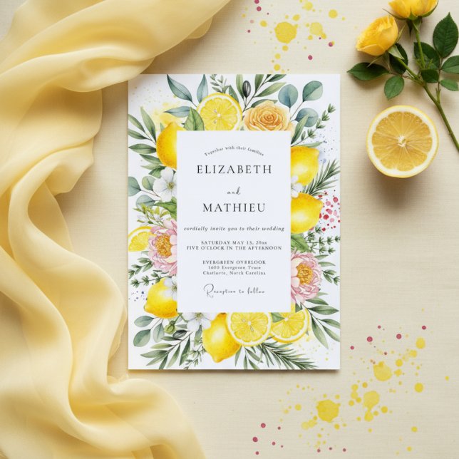 Yellow Citrus Blossom Romance Wedding Inbjudningar (Skapare uppladdad)