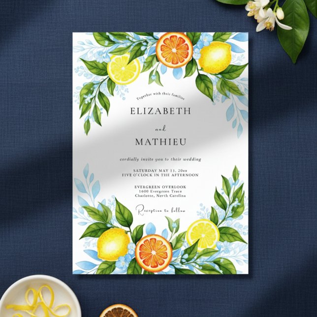 Yellow Citrus Botanical Romance Wedding Inbjudningar (Skapare uppladdad)