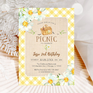 Yellow Classic Picnic Birthday Invitation Inbjudningar