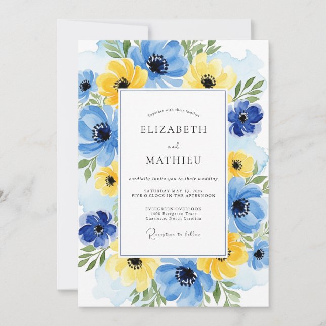Yellow Cobalt Ebullient Spring Wedding Inbjudningar (Framsida)