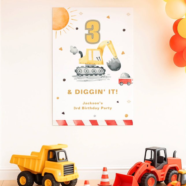Yellow Construction Digger Brithday Party Welcome Poster (Skapare uppladdad)