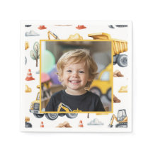 Yellow Construction Trucks Boy Birthday Photo 