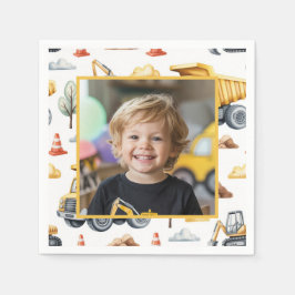Yellow Construction Trucks Boy Birthday Photo  Pappersservett