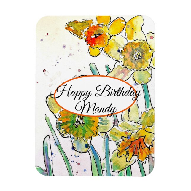 Yellow Daffodil Spring Flower Watercolor Birthday Magnet (Vertikal)