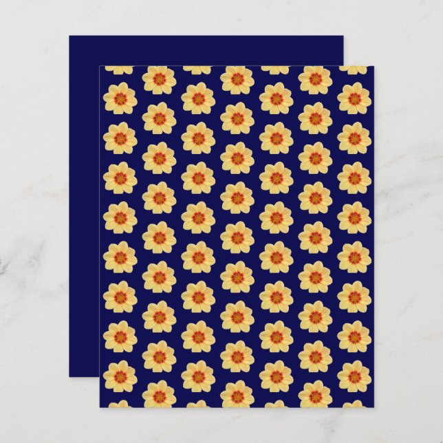 Yellow Dahlia Pattern on Blue Scrapbook Paper (Fram/baksida)