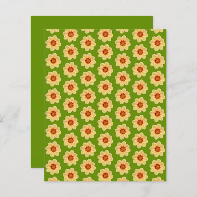 Yellow Dahlia Pattern on Green Scrapbook Paper (Fram/baksida)