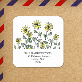 Yellow Daisies Boho Cute Wildflower Return Address Fyrkantigt Klistermärke
