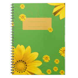  Yellow Daisy Floral Design on Green backround Anteckningsbok