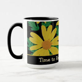 Yellow daisy flowers with green leaves mugg