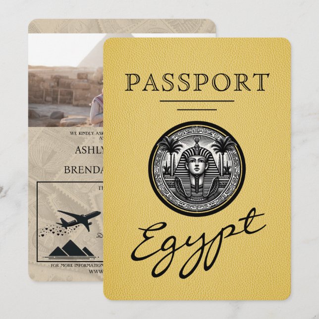 Yellow Egypt Passport Wedding Invitation Inbjudningar (Fram/baksida)