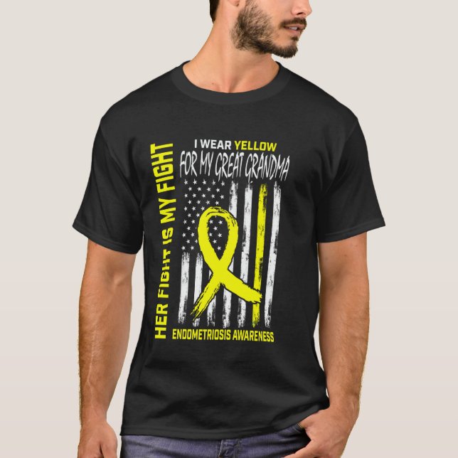 Yellow Endometriosis Awareness Great Grandma Flag  T Shirt (Framsida)