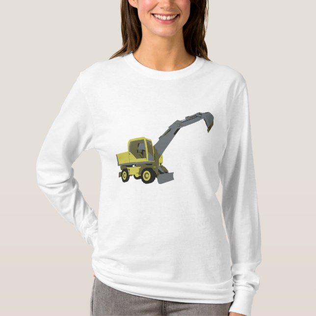 Yellow Excavator Construction Machinery T Shirt (Framsida)