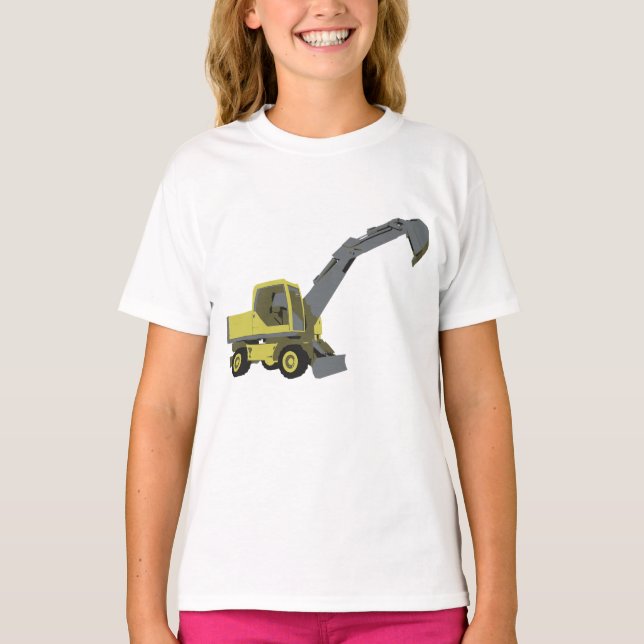 Yellow Excavator Construction Machinery T Shirt (Framsida)